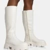 Scorpio Ecru Rubberised Pu Rounded Toe Chucky Sole Knee High Boots -Chic Footwear Shop 771A5581