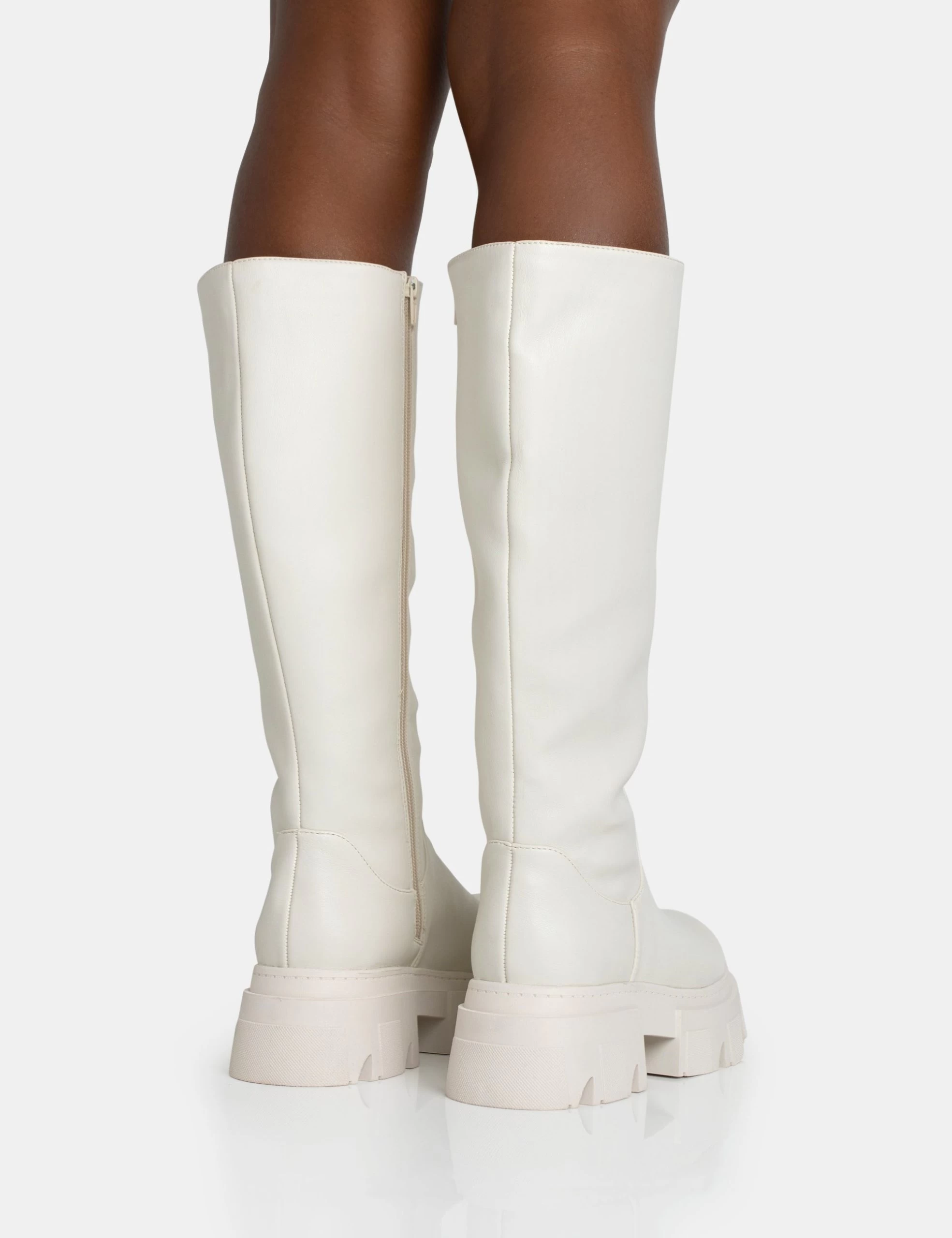 Scorpio Ecru Rubberised Pu Rounded Toe Chucky Sole Knee High Boots 6 Scorpio Ecru Rubberised Pu Rounded Toe Chucky Sole Knee High Boots - Image 4