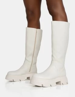Scorpio Ecru Rubberised Pu Rounded Toe Chucky Sole Knee High Boots 8 Scorpio Ecru Rubberised Pu Rounded Toe Chucky Sole Knee High Boots -Chic Footwear Shop 771A5583