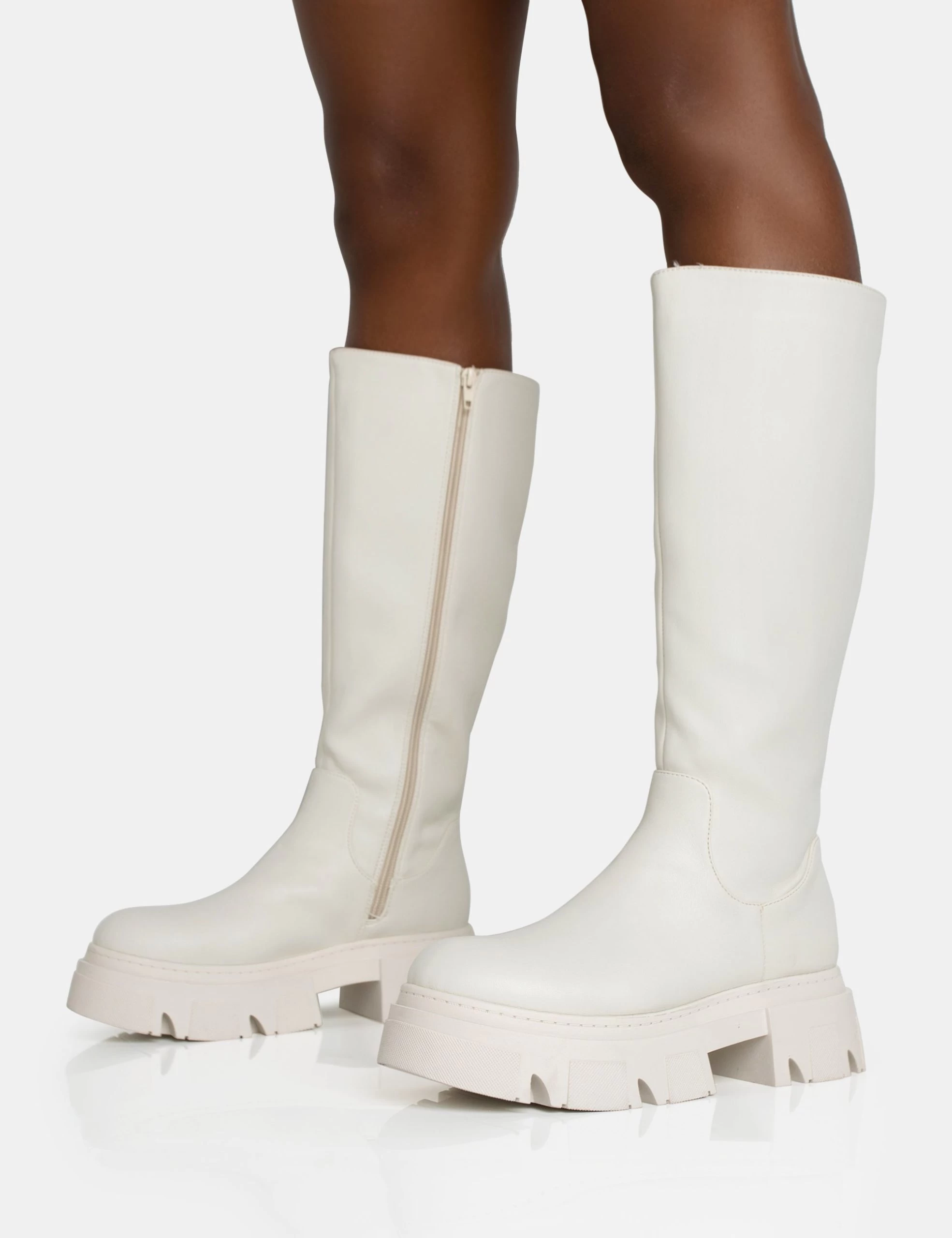 Scorpio Ecru Rubberised Pu Rounded Toe Chucky Sole Knee High Boots 5 Scorpio Ecru Rubberised Pu Rounded Toe Chucky Sole Knee High Boots - Image 3