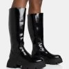 Scorpio Black Rubberised Pu Rounded Toe Chucky Sole Knee High Boots -Chic Footwear Shop 771A5590