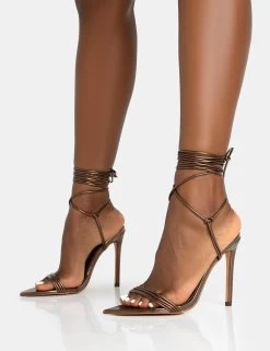 Merlot Metallic Chocolate Lace Up Wrap Around Pointed Toe Stiletto Heel 8 Merlot Metallic Chocolate Lace Up Wrap Around Pointed Toe Stiletto Heel -Chic Footwear Shop 771A5616