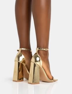 Geri Gold PU Barely There Square Toe Block Heels 9 Geri Gold PU Barely There Square Toe Block Heels -Chic Footwear Shop 771A5618