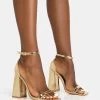 Geri Gold PU Barely There Square Toe Block Heels 1 Geri Gold PU Barely There Square Toe Block Heels -Chic Footwear Shop 771A5619