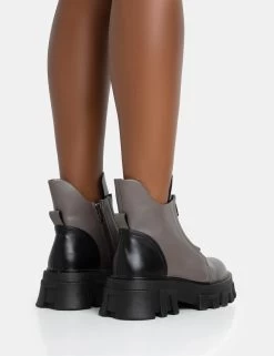 Astra Wide Fit Grey And Black Zip Front Chunky Ankle Boots 9 Astra Wide Fit Grey And Black Zip Front Chunky Ankle Boots -Chic Footwear Shop 771A5627