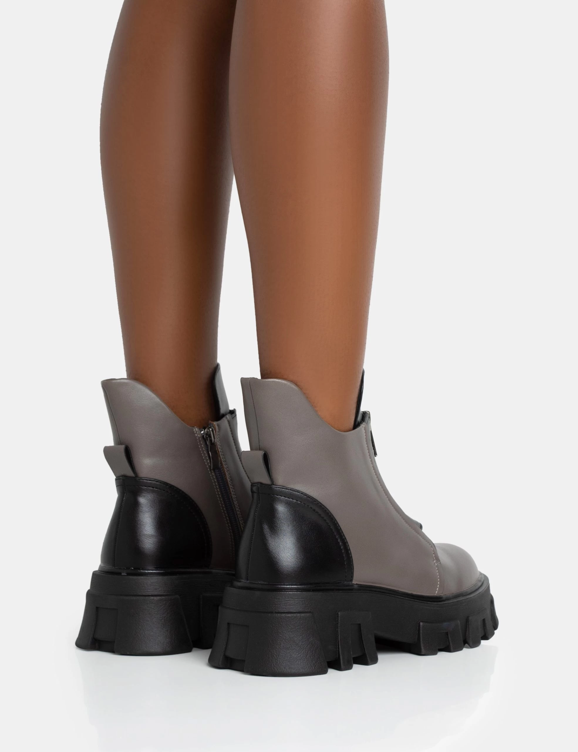 Astra Wide Fit Grey And Black Zip Front Chunky Ankle Boots 6 Astra Wide Fit Grey And Black Zip Front Chunky Ankle Boots - Image 4