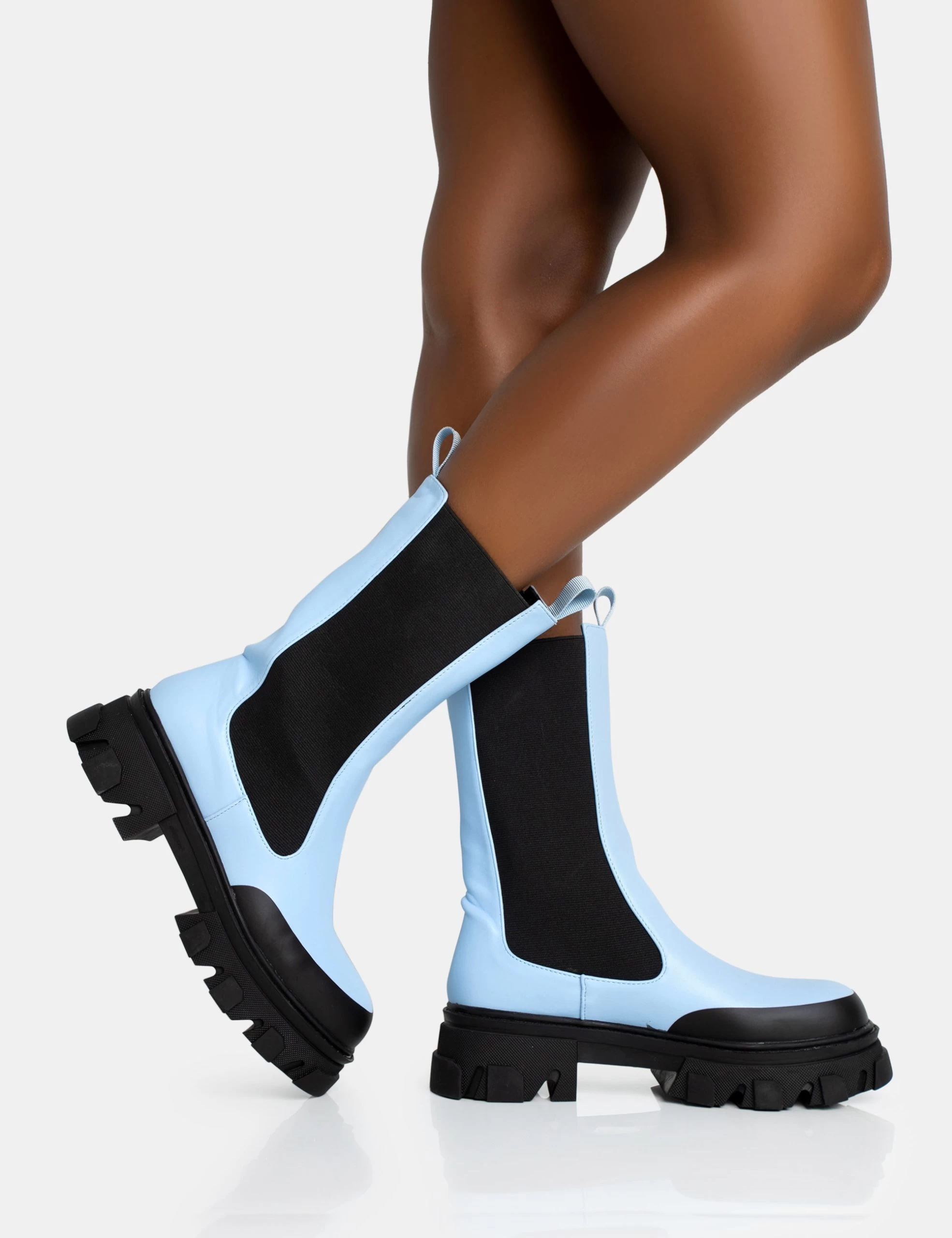 Kira Blue PU Chunky Sole Chelsea Ankle Boots 4 Kira Blue PU Chunky Sole Chelsea Ankle Boots - Image 2