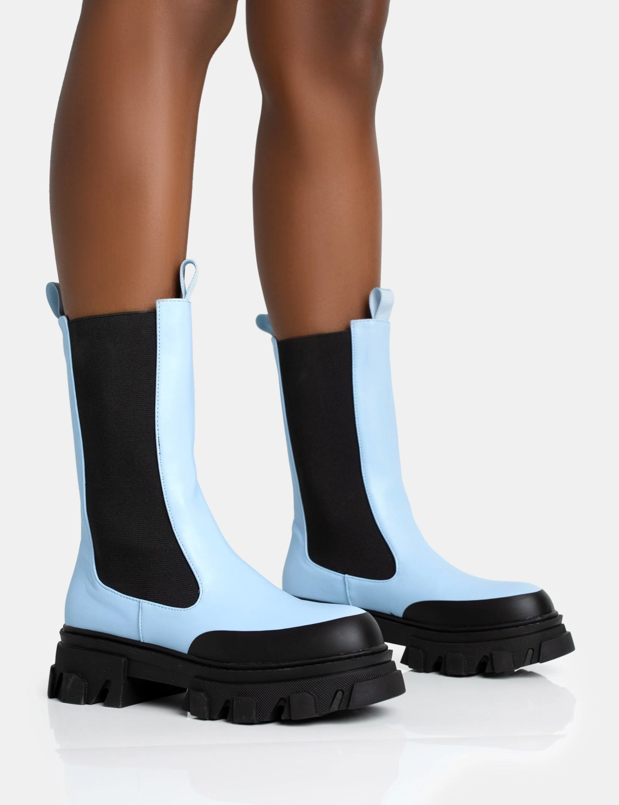 Kira Blue PU Chunky Sole Chelsea Ankle Boots 3 Kira Blue PU Chunky Sole Chelsea Ankle Boots