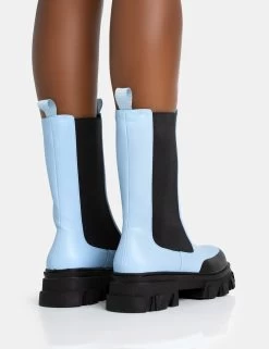Kira Blue PU Chunky Sole Chelsea Ankle Boots 9 Kira Blue PU Chunky Sole Chelsea Ankle Boots -Chic Footwear Shop 771A5631