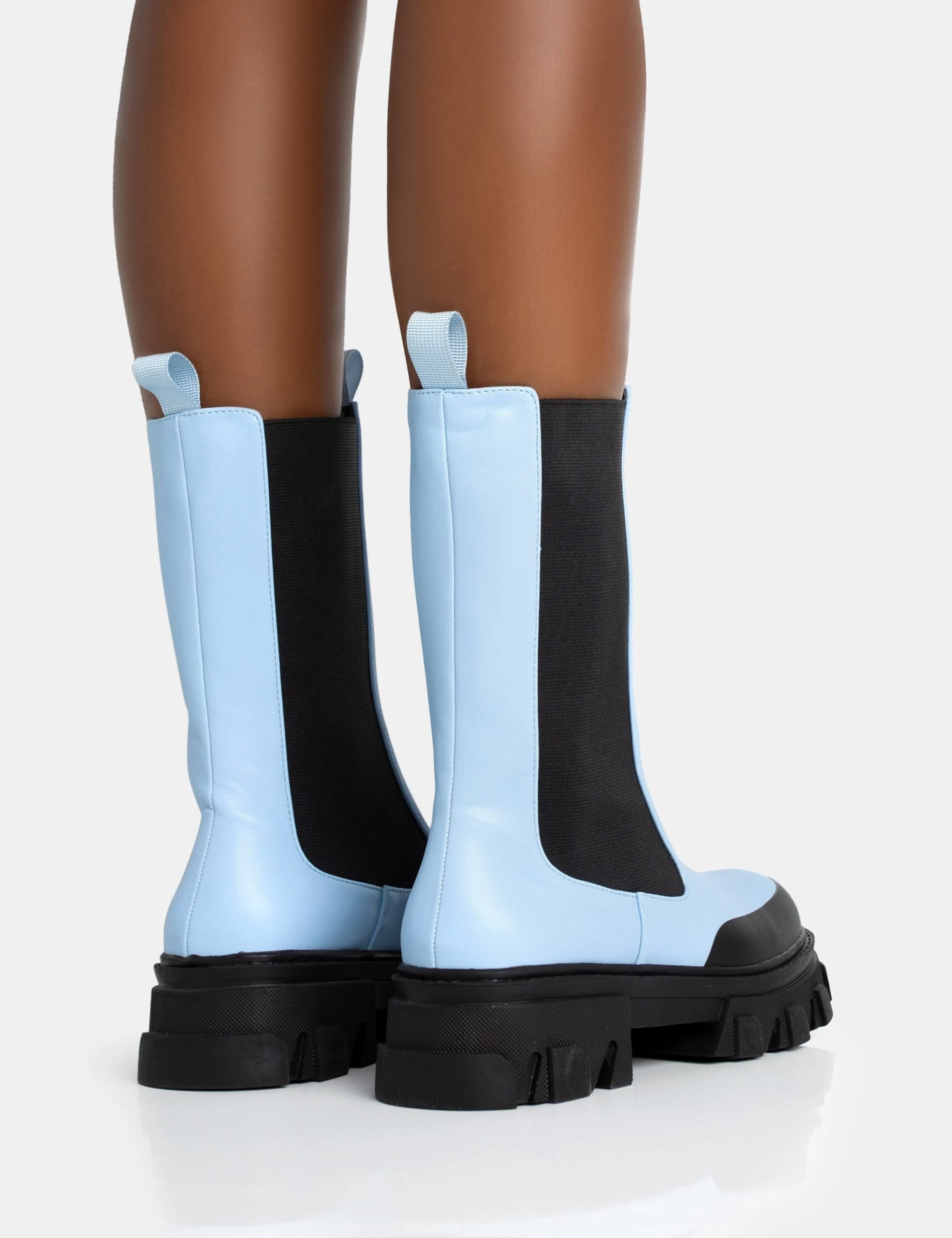 Kira Blue PU Chunky Sole Chelsea Ankle Boots 6 Kira Blue PU Chunky Sole Chelsea Ankle Boots - Image 4