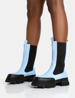 Kira Blue PU Chunky Sole Chelsea Ankle Boots 8 Kira Blue PU Chunky Sole Chelsea Ankle Boots -Chic Footwear Shop 771A5632