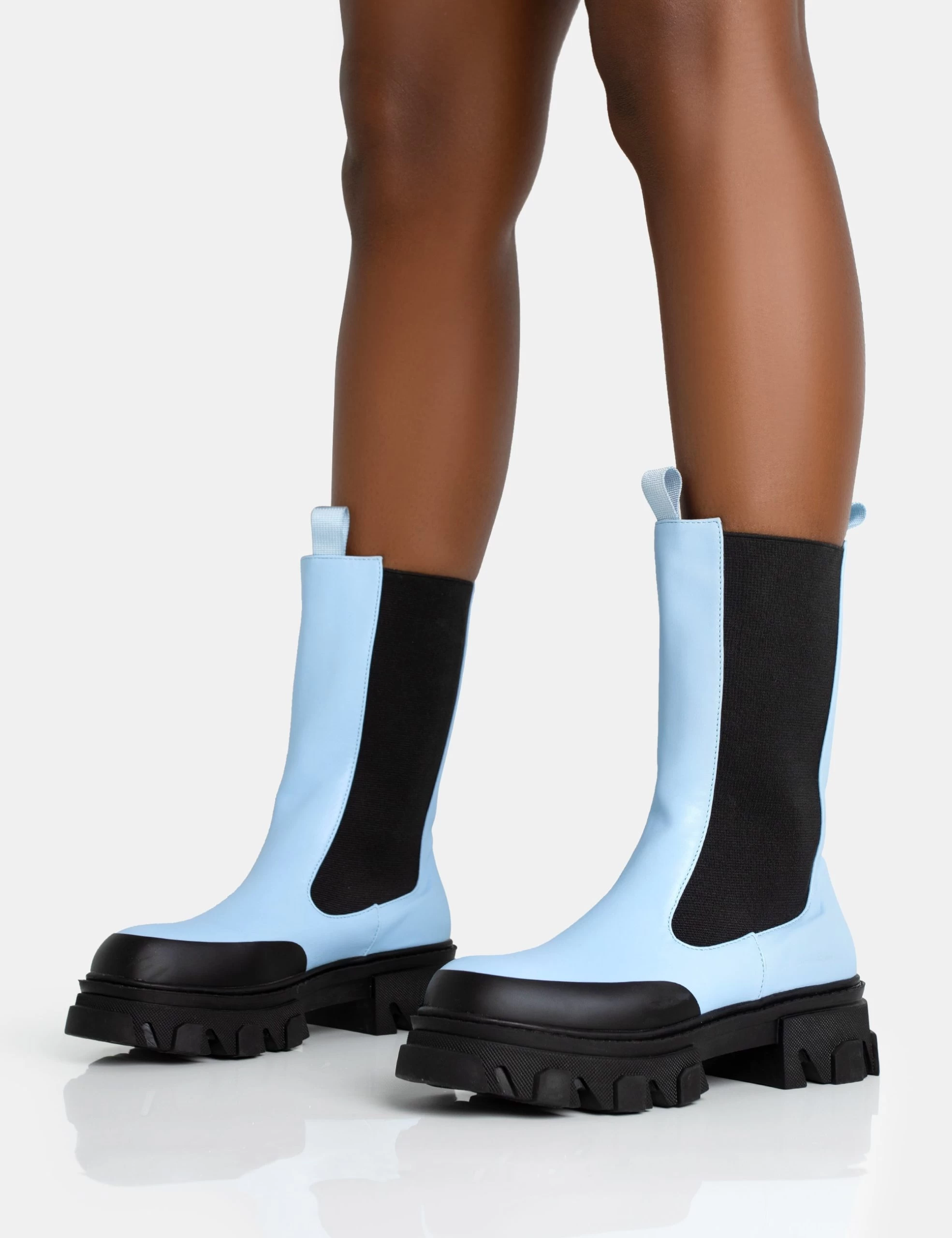 Kira Blue PU Chunky Sole Chelsea Ankle Boots 5 Kira Blue PU Chunky Sole Chelsea Ankle Boots - Image 3