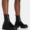 Astro Black Pu Elasticated Ankle Detail Chunky Sole Ankle Heeled Boots -Chic Footwear Shop 771A5849