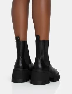 Astro Black Pu Elasticated Ankle Detail Chunky Sole Ankle Heeled Boots 7 Astro Black Pu Elasticated Ankle Detail Chunky Sole Ankle Heeled Boots -Chic Footwear Shop 771A5850