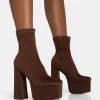 Dominate Chocolate Nylon Platform Rounded Square Toe Block Heeled Ankle Boots 1 Dominate Chocolate Nylon Platform Rounded Square Toe Block Heeled Ankle Boots -Chic Footwear Shop 771A5862