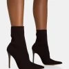 Mirival Chocolate Knitted Stiletto Sock Pointed Toe Ankle Boots 2 Mirival Chocolate Knitted Stiletto Sock Pointed Toe Ankle Boots -Chic Footwear Shop 771A5866