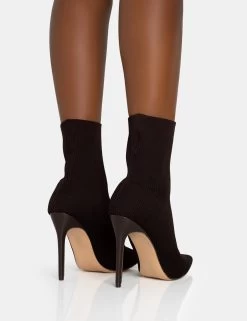 Mirival Chocolate Knitted Stiletto Sock Pointed Toe Ankle Boots 9 Mirival Chocolate Knitted Stiletto Sock Pointed Toe Ankle Boots -Chic Footwear Shop 771A5867