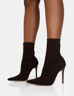 Mirival Chocolate Knitted Stiletto Sock Pointed Toe Ankle Boots 8 Mirival Chocolate Knitted Stiletto Sock Pointed Toe Ankle Boots -Chic Footwear Shop 771A5868