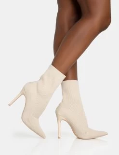 Mirival Off White Knitted Stiletto Sock Pointed Toe Ankle Boots 7 Mirival Off White Knitted Stiletto Sock Pointed Toe Ankle Boots -Chic Footwear Shop 771A5873