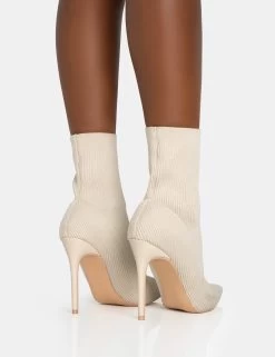 Mirival Off White Knitted Stiletto Sock Pointed Toe Ankle Boots 9 Mirival Off White Knitted Stiletto Sock Pointed Toe Ankle Boots -Chic Footwear Shop 771A5875