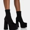 Dominate Black Nylon Platform Rounded Square Toe Block Heeled Ankle Boots -Chic Footwear Shop 771A5886