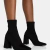 Delani Black Neoprene Zip Up Rounded Pointed Toe Block Heel Ankle Boots -Chic Footwear Shop 771A5890