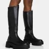 Evergreen Black Pu Knee High Elasticated Detail Chucky Heeled Sole Boots 1 Evergreen Black Pu Knee High Elasticated Detail Chucky Heeled Sole Boots -Chic Footwear Shop 771A5894