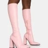 Caryn Baby Pink Pu Knee High Block Heeled Boots