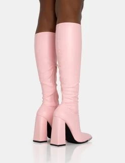 Caryn Baby Pink Pu Knee High Block Heeled Boots 9 Caryn Baby Pink Pu Knee High Block Heeled Boots -Chic Footwear Shop 771A5904