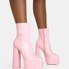 Supine Baby Pink PU Chunky Heeled Platform Ankle Boots -Chic Footwear Shop 771A5985