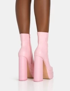 Supine Baby Pink PU Chunky Heeled Platform Ankle Boots -Chic Footwear Shop 771A5986