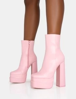 Supine Baby Pink PU Chunky Heeled Platform Ankle Boots -Chic Footwear Shop 771A5987