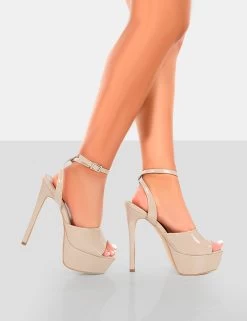 Just Kidding Nude Patent Platform High Heels -Chic Footwear Shop 771A6333copy