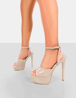 Just Kidding Nude Patent Platform High Heels -Chic Footwear Shop 771A6336