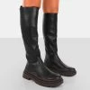 On Point Chocolate Black PU Chunky Sole Knee High Boots -Chic Footwear Shop 771A6338