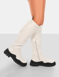 On Point Ecru Black PU Chunky Sole Knee High Boots 9 On Point Ecru Black PU Chunky Sole Knee High Boots -Chic Footwear Shop 771A6342copy