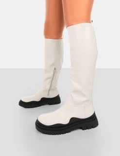 On Point Ecru Black PU Chunky Sole Knee High Boots 8 On Point Ecru Black PU Chunky Sole Knee High Boots -Chic Footwear Shop 771A6345copy