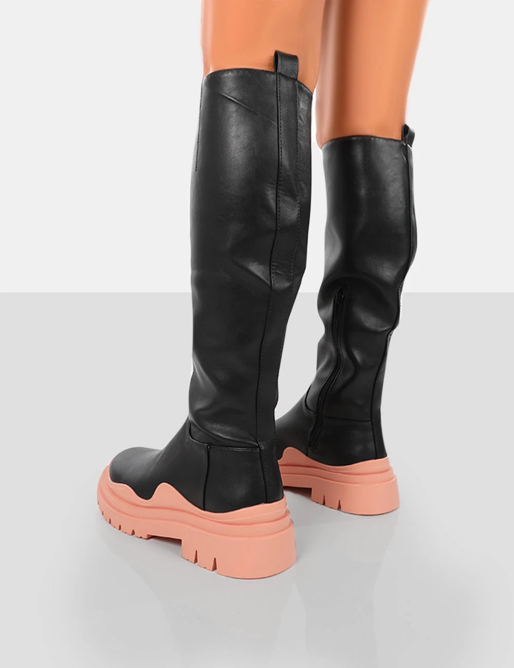 On Point Pink Black PU Chunky Sole Knee High Boots 4 On Point Pink Black PU Chunky Sole Knee High Boots - Image 2