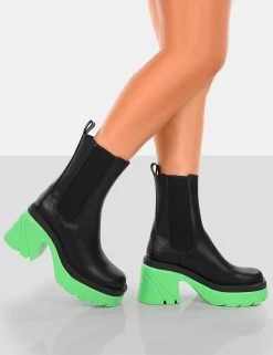Step Up Black Green PU Platform Chunky Sole Heeled Ankle Boots 9 Step Up Black Green PU Platform Chunky Sole Heeled Ankle Boots -Chic Footwear Shop 771A6350copy