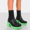 Step Up Black Green PU Platform Chunky Sole Heeled Ankle Boots 1 Step Up Black Green PU Platform Chunky Sole Heeled Ankle Boots -Chic Footwear Shop 771A6351