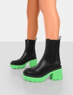 Step Up Black Green PU Platform Chunky Sole Heeled Ankle Boots 8 Step Up Black Green PU Platform Chunky Sole Heeled Ankle Boots -Chic Footwear Shop 771A6353