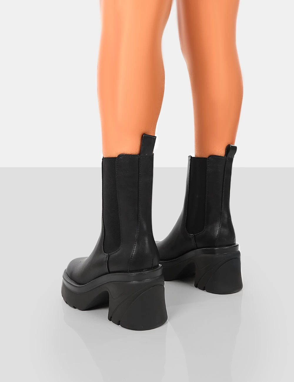 Step Up Wide Fit Black Drench PU Platform Chunky Sole Heeled Ankle Boots 4 Step Up Wide Fit Black Drench PU Platform Chunky Sole Heeled Ankle Boots - Image 2