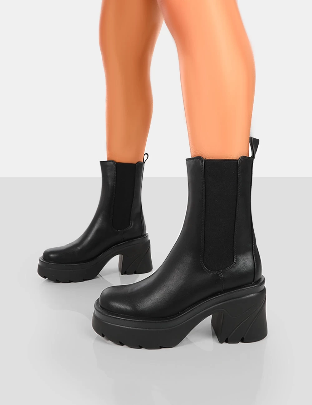 Step Up Wide Fit Black Drench PU Platform Chunky Sole Heeled Ankle Boots 5 Step Up Wide Fit Black Drench PU Platform Chunky Sole Heeled Ankle Boots - Image 3