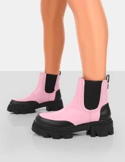 By Midnight Pink Pu Platform Chunky Sole Chelsea Boots -Chic Footwear Shop 771A6366copy
