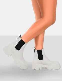 By Midnight White Pu Platform Chunky Sole Chelsea Boots -Chic Footwear Shop 771A6373copy
