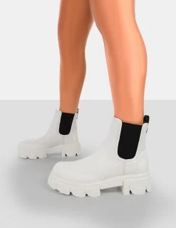 By Midnight White Pu Platform Chunky Sole Chelsea Boots -Chic Footwear Shop 771A6376