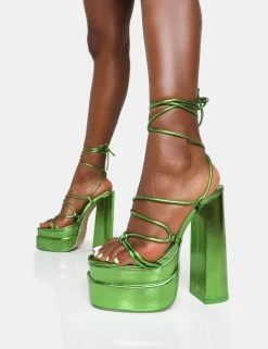 Glow Girl Green Mirror Lace Up Platform High Heels -Chic Footwear Shop 771A6672