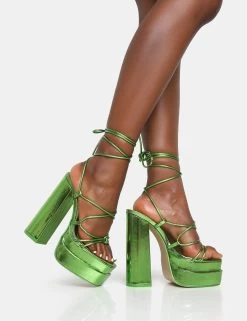 Glow Girl Green Mirror Lace Up Platform High Heels -Chic Footwear Shop 771A6674