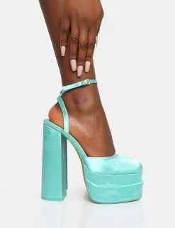 Moonchild Turquoise Satin Closed Toe Statement Platform Block Heels 13 Moonchild Turquoise Satin Closed Toe Statement Platform Block Heels -Chic Footwear Shop 771A6702