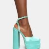 Moonchild Turquoise Satin Closed Toe Statement Platform Block Heels -Chic Footwear Shop 771A6703
